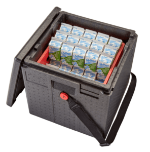 crate with milk cartons in it for school meals